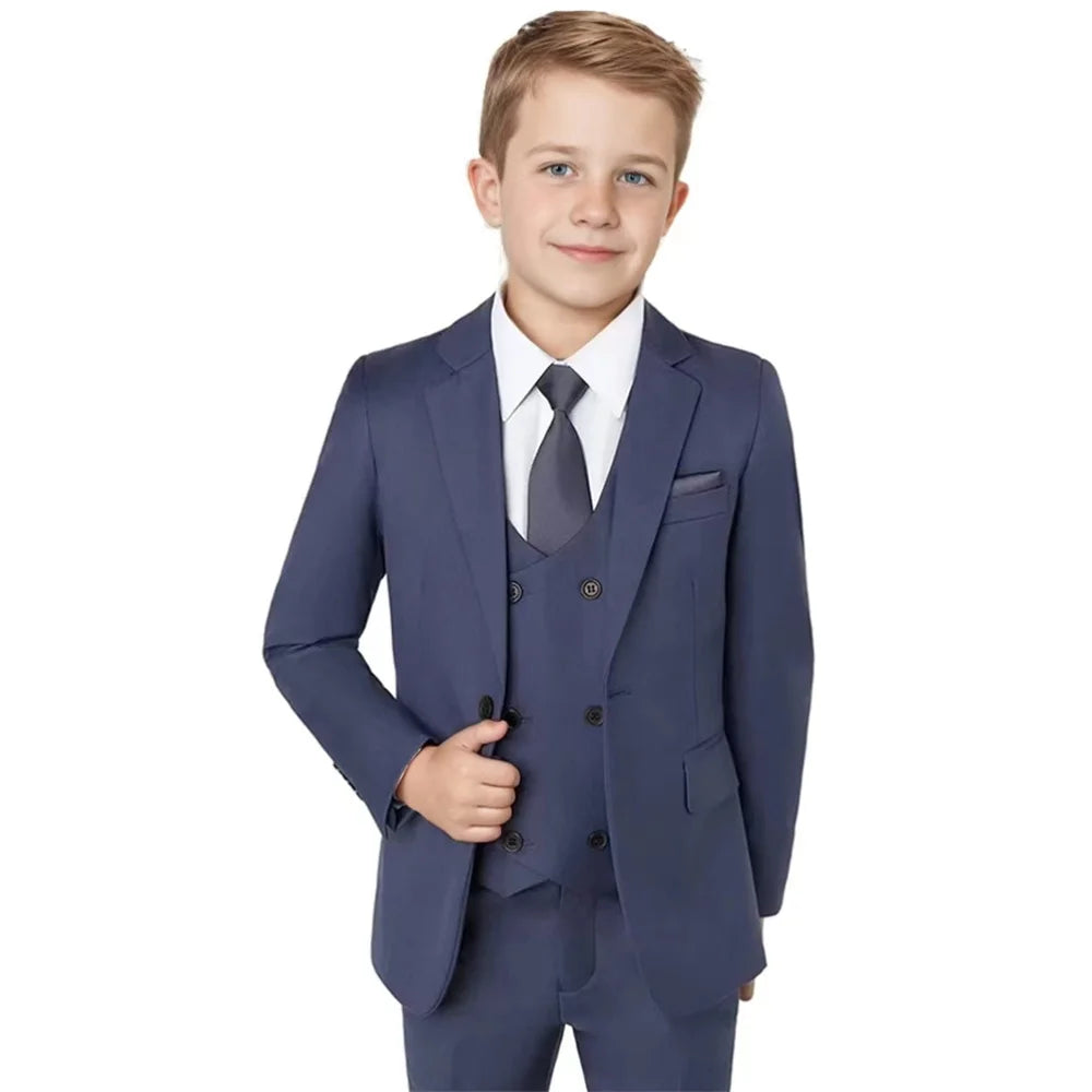 Boys Notched Lapel Suits 3 Pieces Wedding Ring Bearer Outfit,Classic Elegant Kids Suit Set Performance Outfit Plus Size