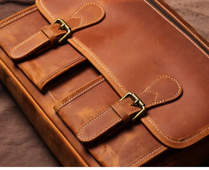 Vintage Crazy Horse Leather Messenger Bag Men's Genuine Luxury Sling Shoulder Bag Office Briefcase Crossbody 12.9 Inch Ipad