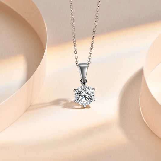 925 Silver Rhodium plating 1 Carat VVS1 Diamond Test Round Shape Moissanite Pendant Necklace Women Classic Gemstone Necklace