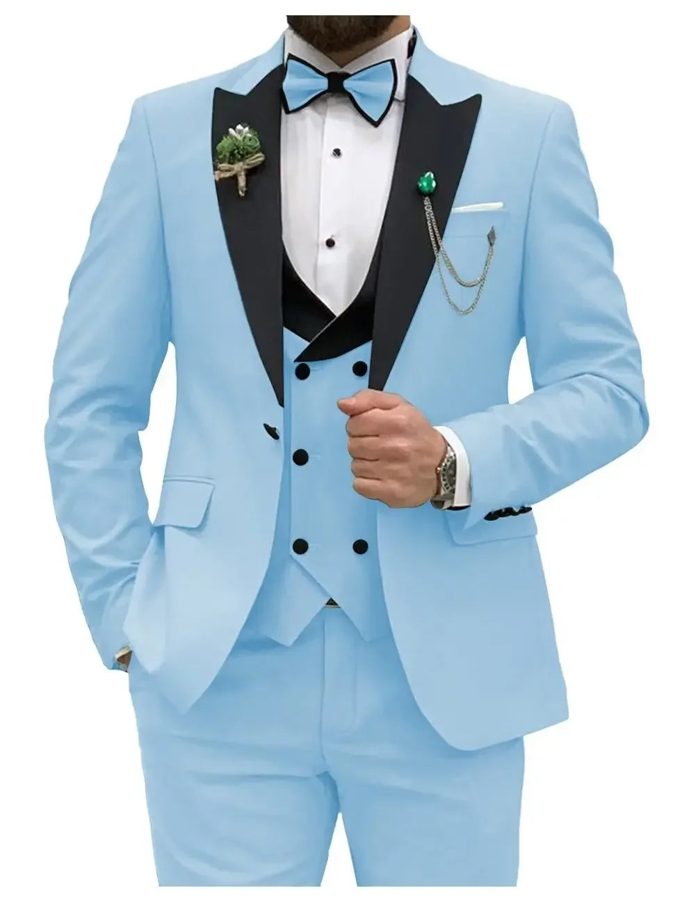 Slim Fit Men Suits Double Breasted Groom Formal Business Male Blazer Set Peak Lapel Party Wedding Tuxedo (Jacket+Vest+Pants)