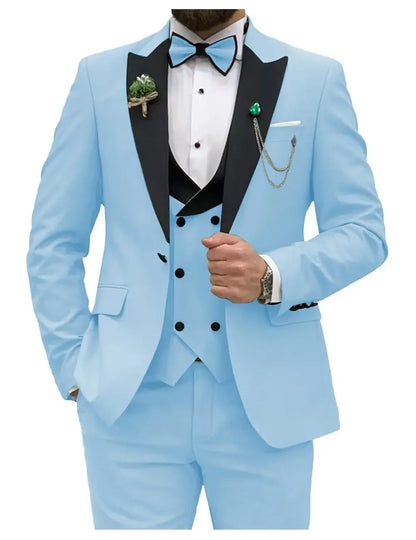 Slim Fit Men Suits Double Breasted Groom Formal Business Male Blazer Set Peak Lapel Party Wedding Tuxedo (Jacket+Vest+Pants)