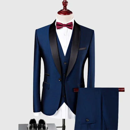 Royal Blue/Burgundy Man Suits Classic Black Lapel Wedding Suits 3 Pieces (Jacket+Pants+Vest)