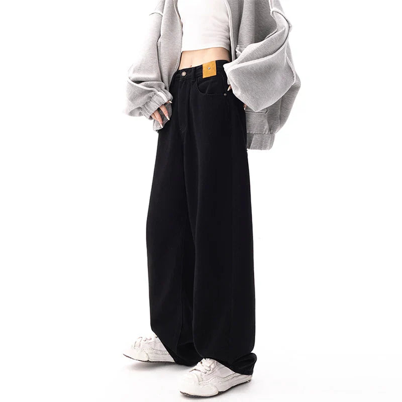 Black Baggy Straight Jeans Women Korean Fashion Streetwear High Waist Wide Leg Denim Pants Female Loose Mopping Jean Trouser Y2K