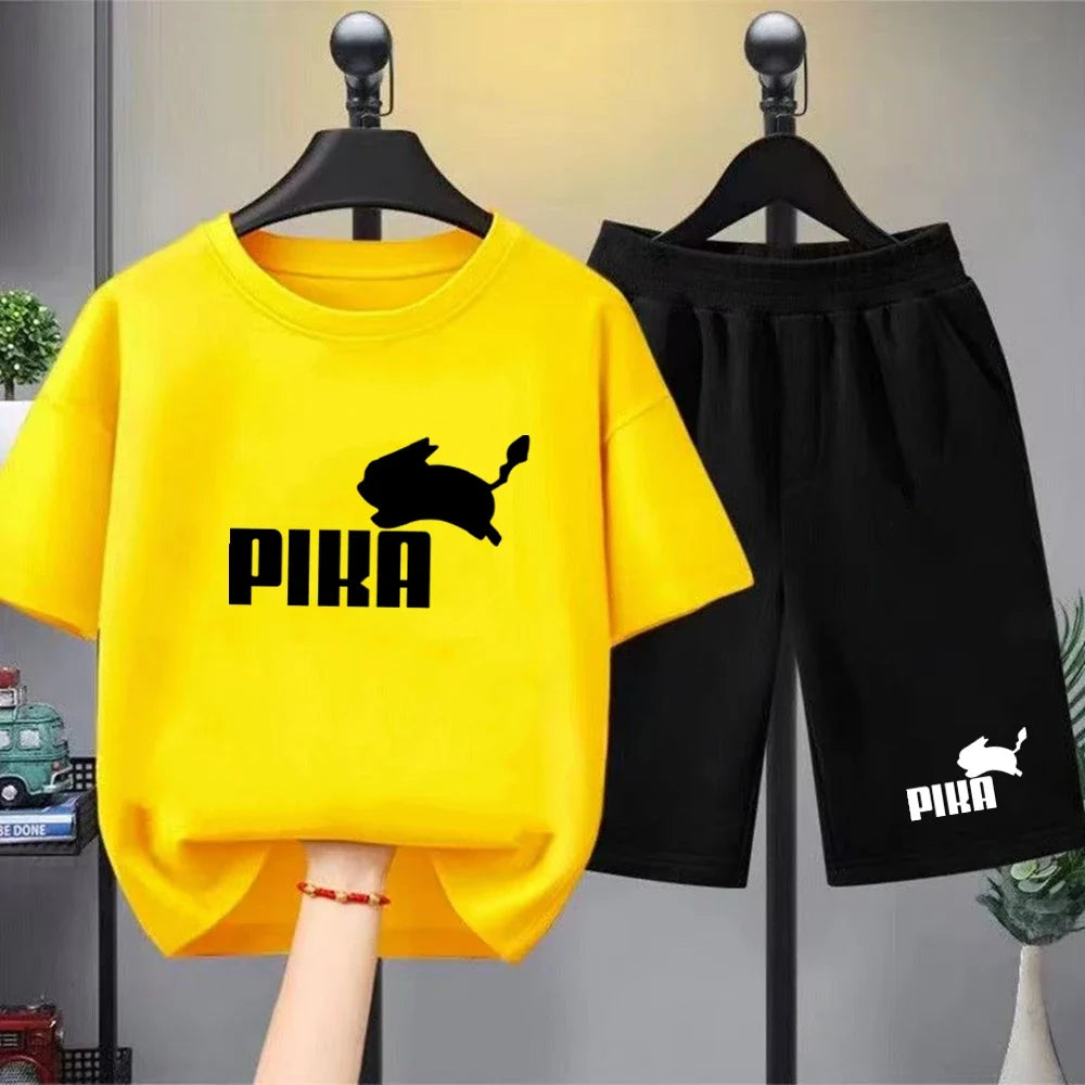 Summer Boy Girls Red Casual T Shirt Sets Rabbit Printed Kids Fashion Outfits Teen Children's Short Sleeve Tops Shorts 2pcs