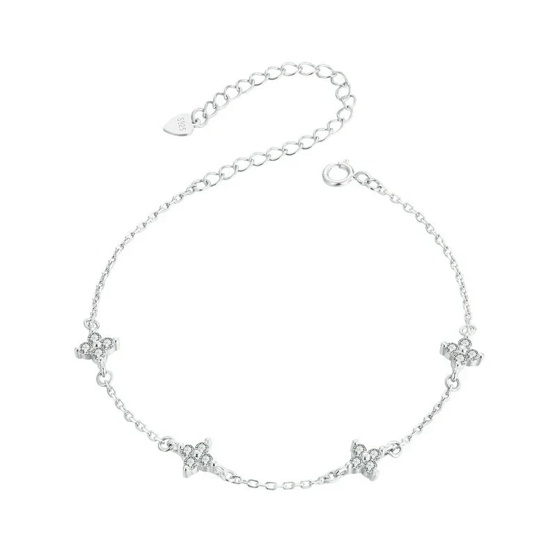 925 Sterling Silver Bracelet, White Gold Plated Shiny Zircon Flower Bracelet for Women Girl Classic Temperament Jewelry