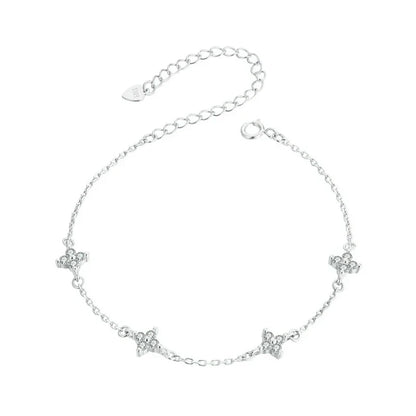 925 Sterling Silver Bracelet, White Gold Plated Shiny Zircon Flower Bracelet for Women Girl Classic Temperament Jewelry
