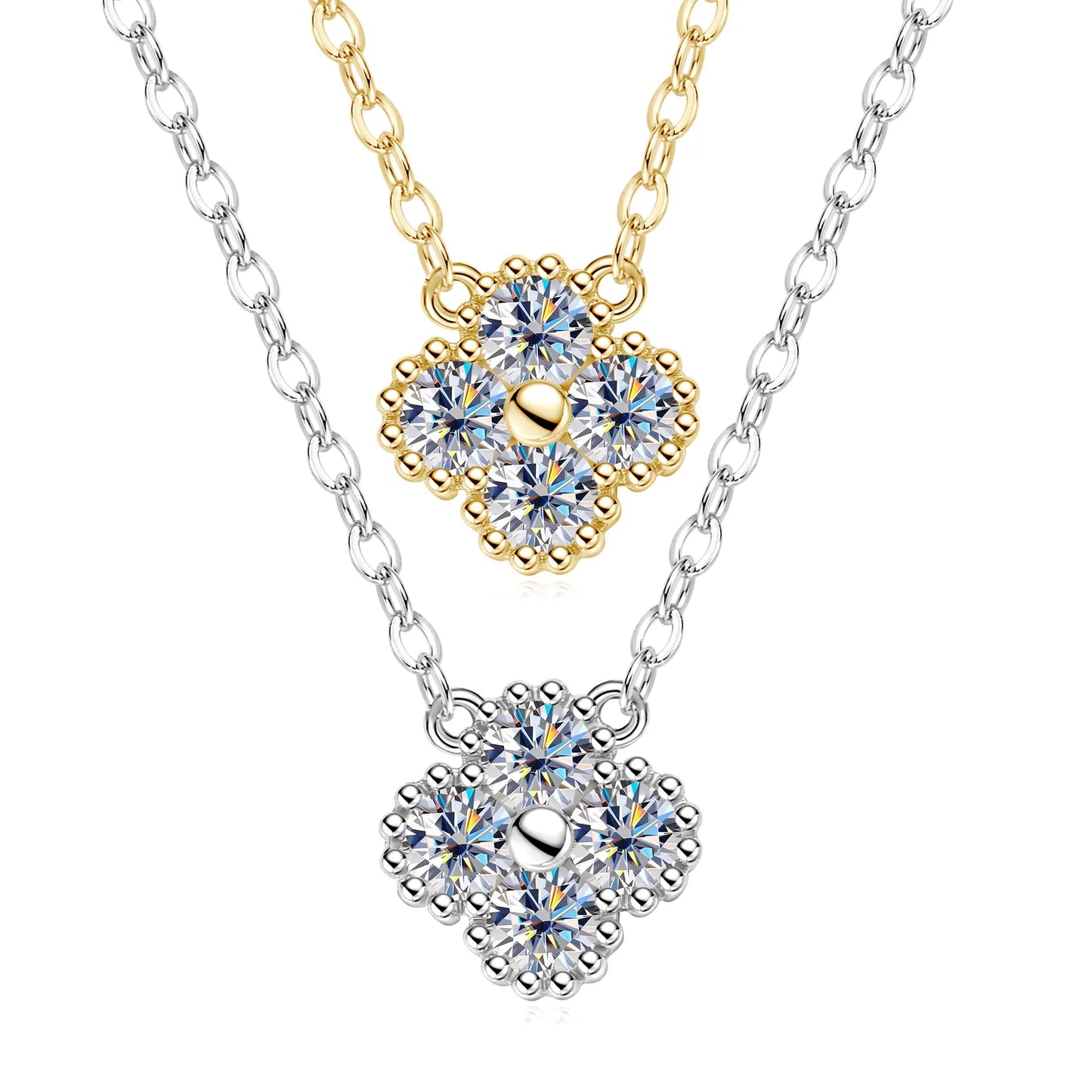3mm Certified Moissanite Pendant Necklace for Women Classic Clover Flower Neck Chain 100% Pure 925 Silver Chain Charm