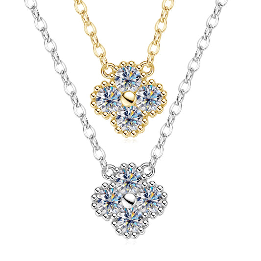 3mm Certified Moissanite Pendant Necklace for Women Classic Clover Flower Neck Chain 100% Pure 925 Silver Chain Charm
