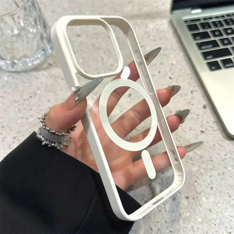 غطاء حماية مغناطيسي شفاف غير لامع Magsafe لهواتف آيفون 17 16 15 14 13 12 11 برو ماكس 14 بلس 16E 17E AIR للشحن اللاسلكي