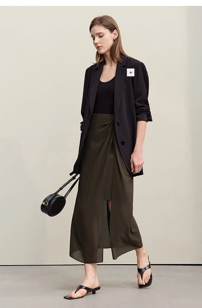 Women's Skirt 2026 Summer Elegant Chiffon Midi Skirt Pleated Side Slit Office Casual Versatile Women's Clothing 12612002