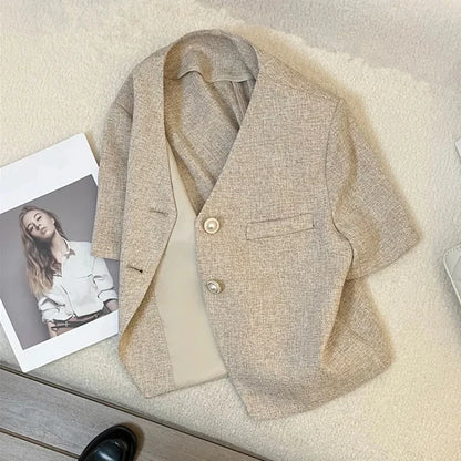 Women's Blazer Coat 2025 Spring Autumn Short-sleeve  Temperament Ladies Outerwear Korean Version Casual Female Short Suit Jacket