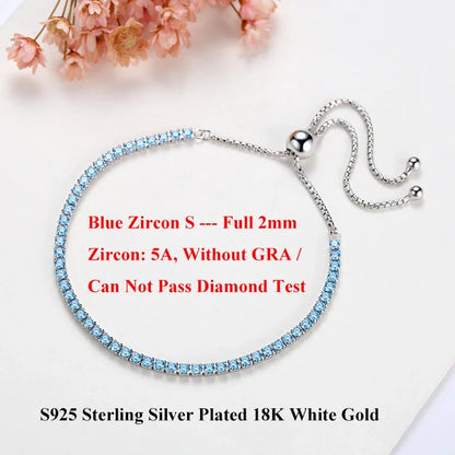 Full 2mm 0.03CT Moissanite Diamond Tennis Bracelet for Woman 925 Silver Plated 18K Rose Gold Adjustable Link Bracelets Gift