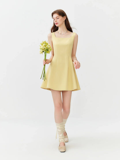 Women's 2026 Summer New Arrival French Style U-Neck Sleeveless Dress Waist-Tight Slim A-Line Flared Midi Dress Short Skirts