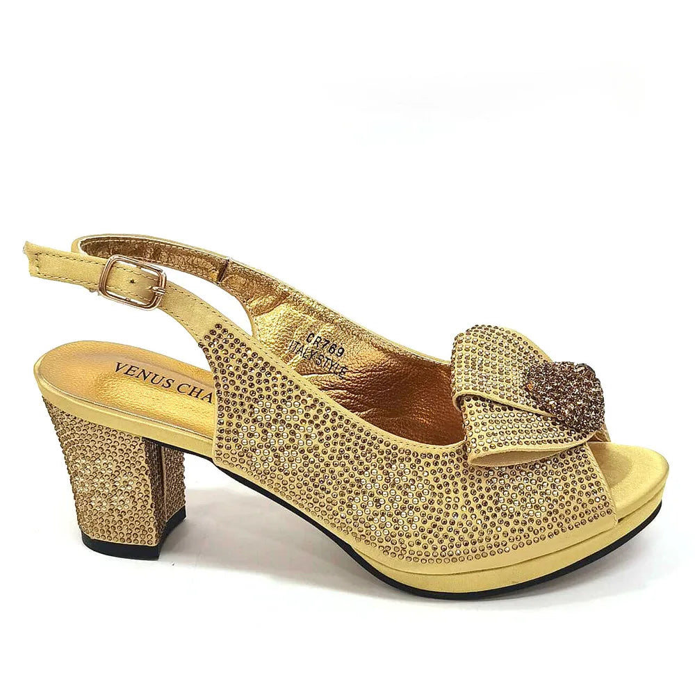 2024 Italian Design Girly Style Golden Color Wedding Shoes And Bag Full Diamond Decoration Metal Closure Bags