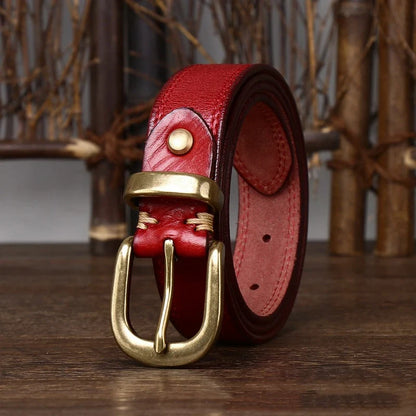 2.8 CM Pure Cowhide Genuine Leather Ladies High Quality Jeans Brass Buckle Belts Cowboy Fashion Designer Belts for Women luxury