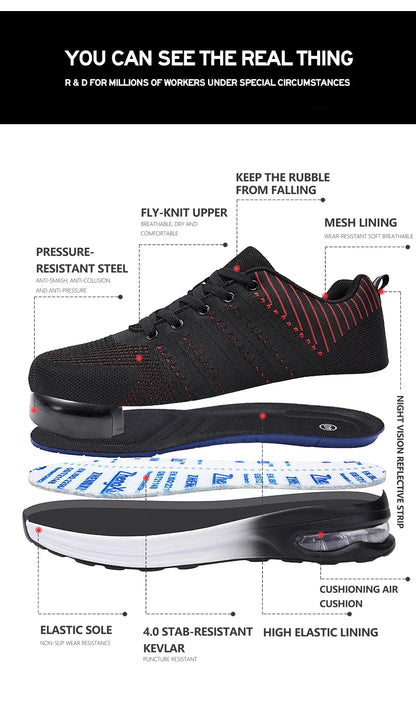 Lightweight Safety Shoes Women Men Air Cushion Work Sneakers Steel Toe Shoes Construction Safety Boots Anti-smash Work Shoes