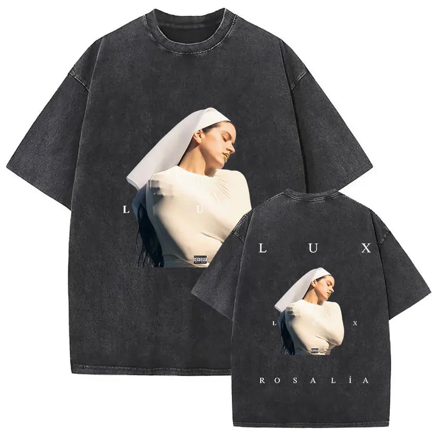 Rosalia Lux Tour Album 2025 Vintage Washed T Shirts Men Women Casual Oversized Cotton T-shirt Fashion Pop Print Clothing Tshirt