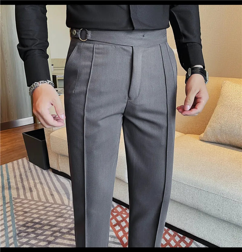 High Quality Men's Suit Pant Solid Color England Style Slim Fit Casual High Waist Trousers Men Spring Autumn Fashion Suit Pants