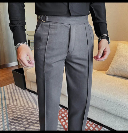High Quality Men's Suit Pant Solid Color England Style Slim Fit Casual High Waist Trousers Men Spring Autumn Fashion Suit Pants