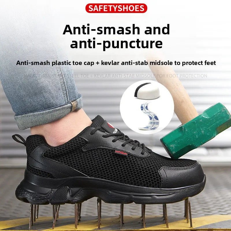 anti puncture men safety shoes summer breathable mesh work shoes industrial plastic toe sneakers construction insulated shoes