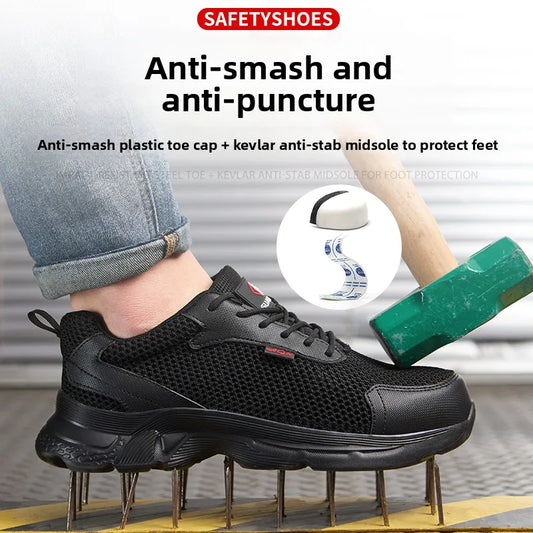 anti puncture men safety shoes summer breathable mesh work shoes industrial plastic toe sneakers construction insulated shoes