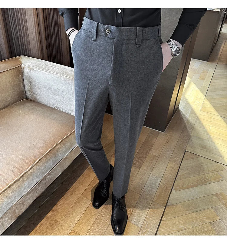 New Men Casual Solid Color Suit Pants Fashion Men Slim Fit Business Social Dress Pants Formal Wedding Social Party Male Trousers