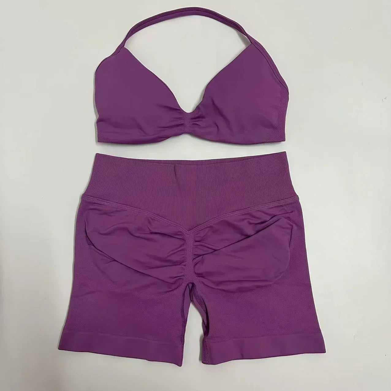 Yoga Gym Set Women Seamless Strappy Yoga Bra Top High Waist Workout Scrunch Shorts Sports Set Fitness Clothes Sportswear