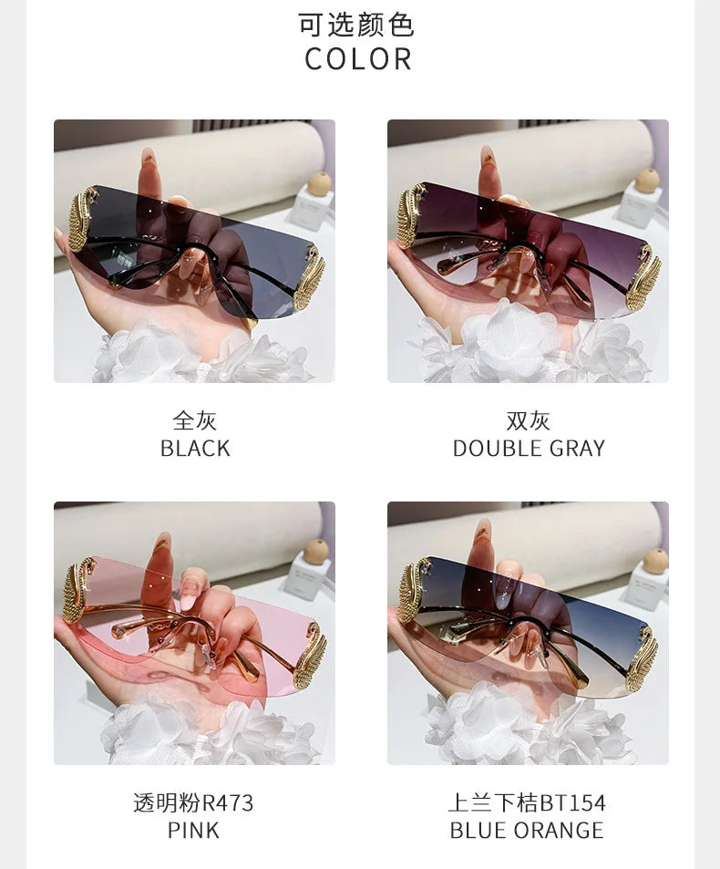 Trendy Y2K 2025 Women's Oversized Rimless Sunglasses Fashion Inlay Gradient Anti-Reflective UV400 Sun Shades Eyewear Gafas