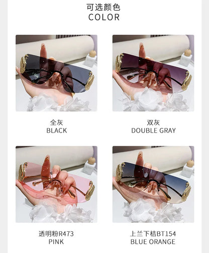 Trendy Y2K 2025 Women's Oversized Rimless Sunglasses Fashion Inlay Gradient Anti-Reflective UV400 Sun Shades Eyewear Gafas