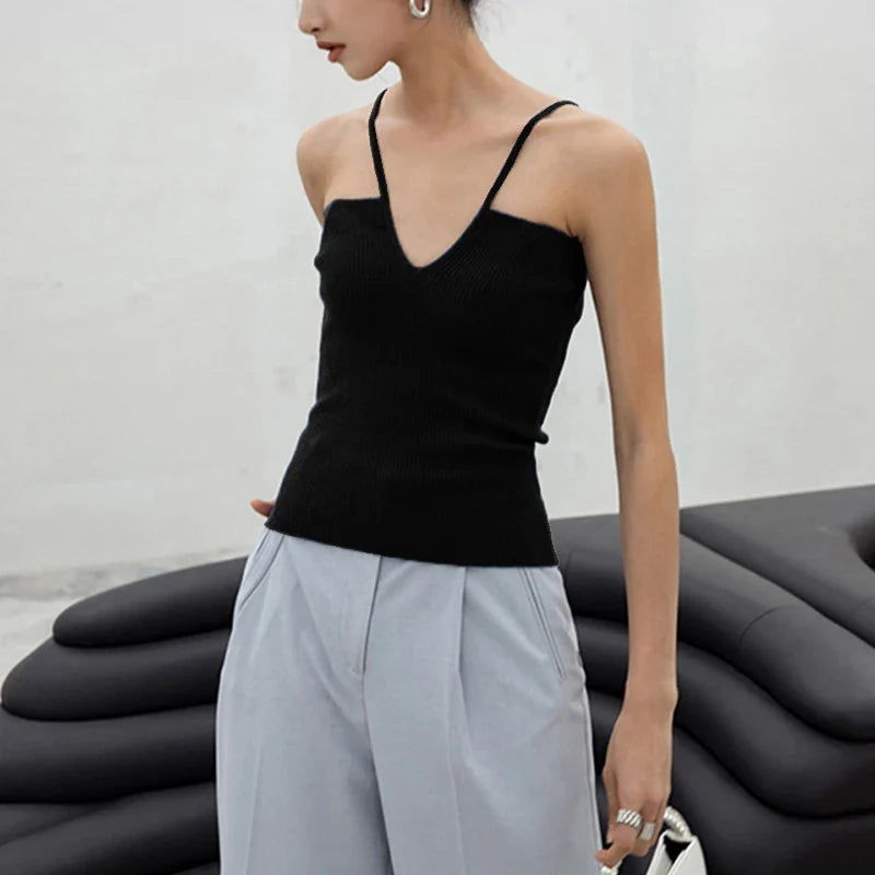 Summer Sexy Slim-Fit Women's Top New Arrival Summer Sleeveless Tank Tops Reversible V-Neck Knit Strapless Camisole Woman Clothes