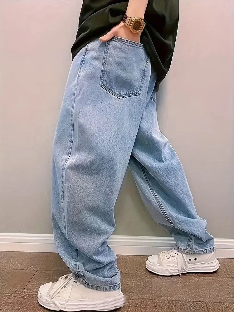 Casual Oversize Baggy Jeans Mens Spring Autumn Straight Loose Light Blue Denim Trousers Streetwear Fashion Wide Leg Pants Y2k
