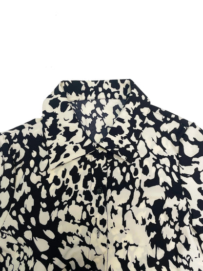 Elegant Random Print Button Down Shirt Dress Women's Long Sleeve Belted Waist Midi Dress Spring Fall Office Casual Dress
