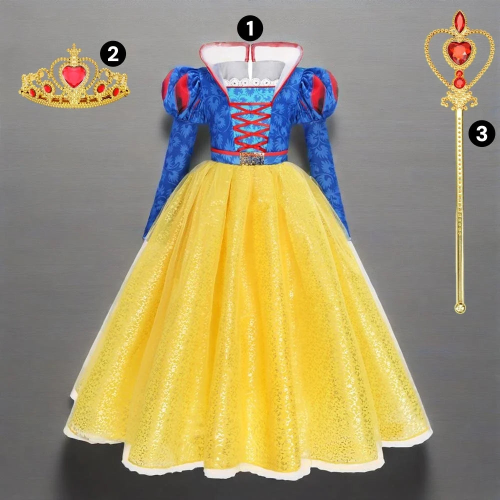 Deluxe Snow White Gown Set with Accessories Princess Costume Fairy Cosplay for Girls Kids Toddler Carnival Party Vestido
