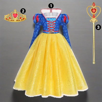Deluxe Snow White Gown Set with Accessories Princess Costume Fairy Cosplay for Girls Kids Toddler Carnival Party Vestido