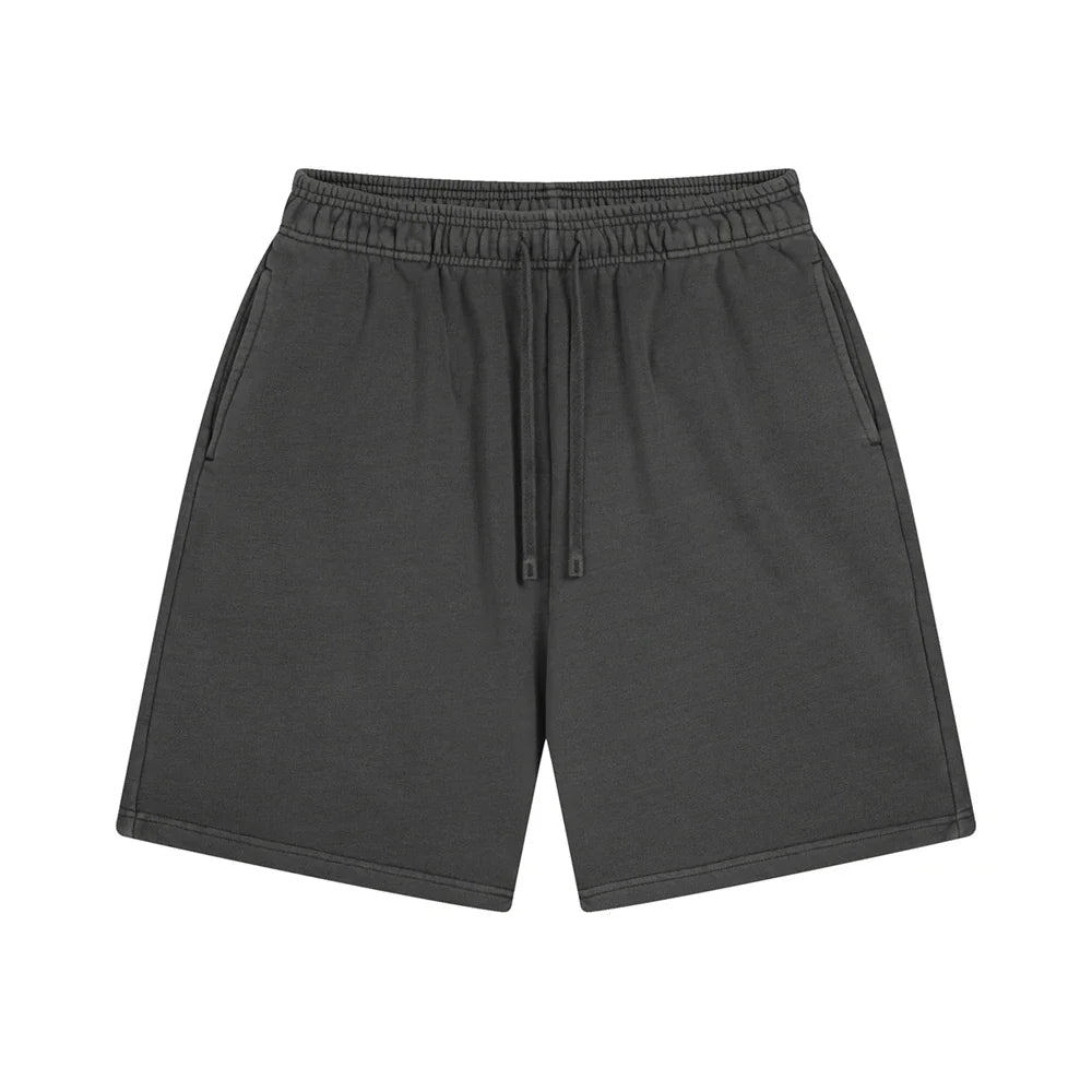 Fashion Summer Men 420gsm Washed Cotton Shorts Retro Unisex High Street Terry Knee Length Short Pants Streetwears HY0845