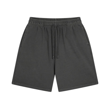 Fashion Summer Men 420gsm Washed Cotton Shorts Retro Unisex High Street Terry Knee Length Short Pants Streetwears HY0845