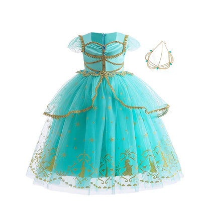 Jasmine Princess Dress for Girls Cosplay Aladdin Magic Lamp Costume Kids Halloween Birthday Carnival Party Vestidos