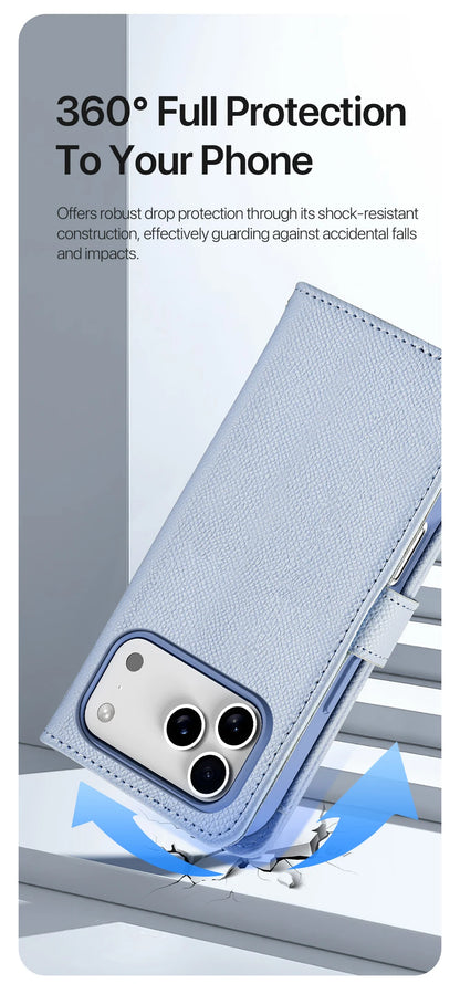 2in1 Magnetic Detachable Wallet Folio Case for iPhone 17 Pro Max/17 Air/16plus 15Leather Cover with Card Slots & Clasp