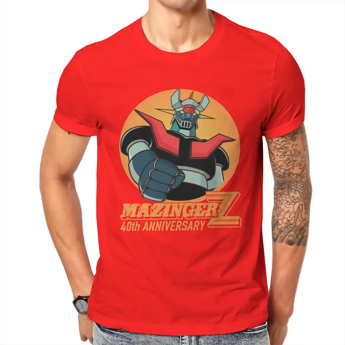 Mazinger Z 40th T Shirt Men 100% Cotton Hipster T-Shirts Robot Grendizer Goldorak Actarus Tees Short Sleeve Tops Plus Size