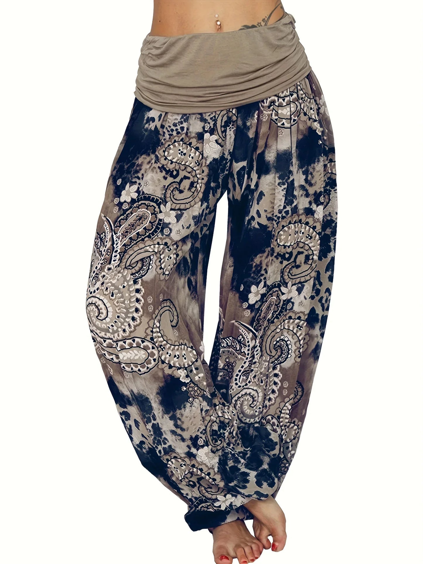 Plus Size 1XL-8XL Woman‘s Fashion  Multi-color Digital Printed Harem Pants Trousers Ladies Long Leg Wide Leg Pants Pants