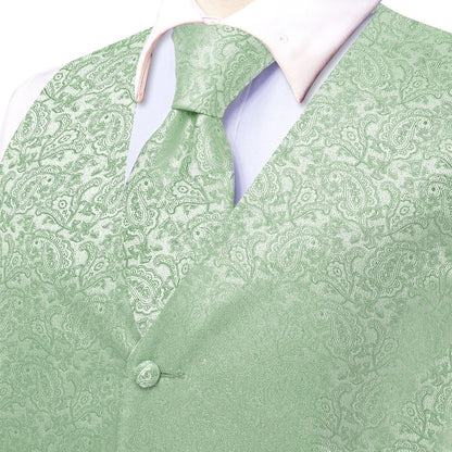 Men Paisley Print Vest Matching Set Waistcoat Tie Hanky Cufflinks Formal Wedding Party Gentleman Suit Accessories Kit