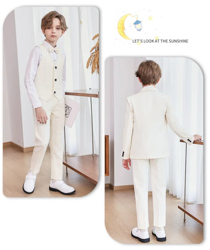 High Quality Kidsgentleman Wedding Suits Waistcoat Formal Dress Boys Morning Coat Children Blazer Clothes Sets Toddler Tuxedos