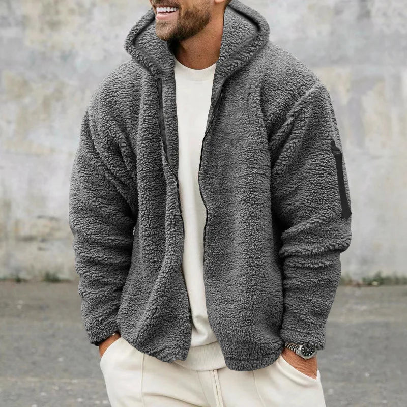 Men's Autumn and Winter Double-Sided Fleece Warm Jacket  Loose Hooded Casual Jacket