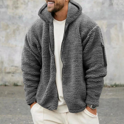 Men's Autumn and Winter Double-Sided Fleece Warm Jacket  Loose Hooded Casual Jacket