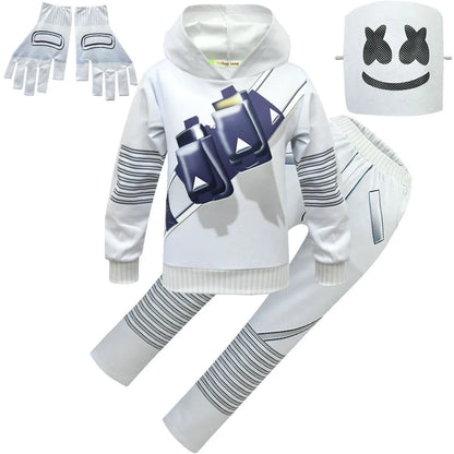 Kids Electronic Sound Singer DJ Marshmello Costume Girls Boys Halloween Christmas Cosplay Party Costume Hoodie set