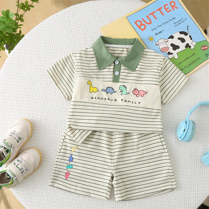 New Summer Baby Boy Clothes Set Toddler Boys Striped Cartoon T-shirt Short Pant 2-Piece Casual Infant Children's Clothing Outfit