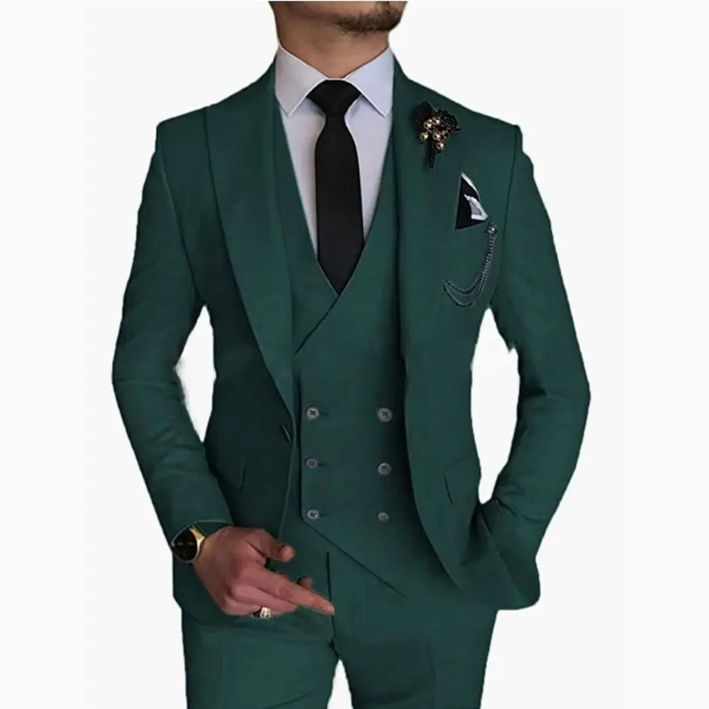 Dark Blue Slim Fit 3 Piece Wedding Suits for Men Best Man Groom Tuxedos Smart Casual Prom Party Business Costume Homme Male Set