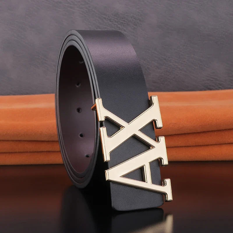 HigFashion Personality Buckle A Letter Belt Men's Leather Waistband Designer Luxury Brand Belts Casual Black Cowskin Waist Strap