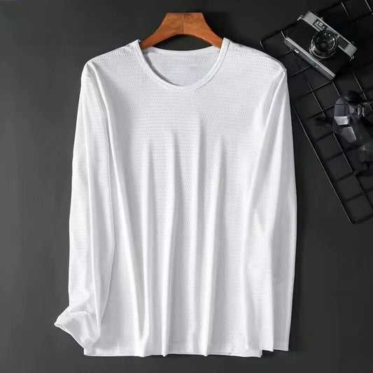 Ice Silk Long Sleeve T-Shirt Men's Summer Thin Mesh Breathable Sun Protection Quick Dry Outdoor Construction Base Shirt Air C...