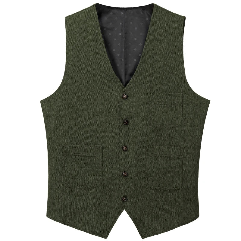 Men Vest Green Herringbone Solid Single Button Waistcoat For Birthday Wedding Business Banquet Work Daily Casual Men Suit Vest